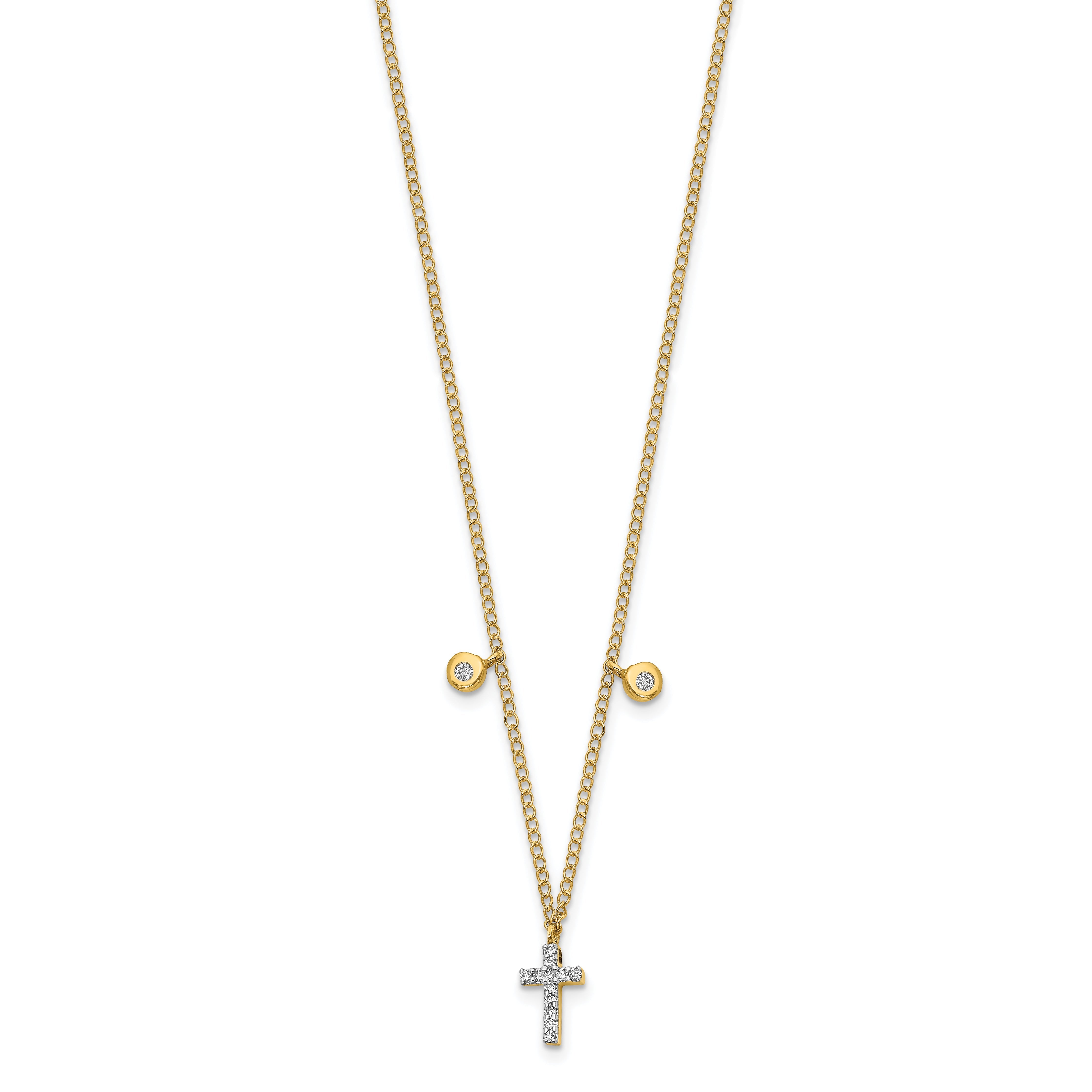 14K Gelbgold Echt Diamant Kreuz 18 Zoll Halskette