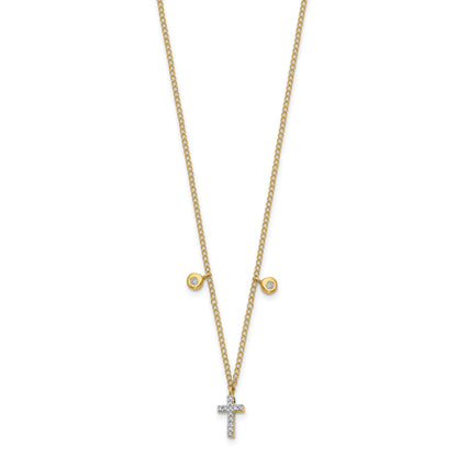 14K Gelbgold Echt Diamant Kreuz 18 Zoll Halskette
