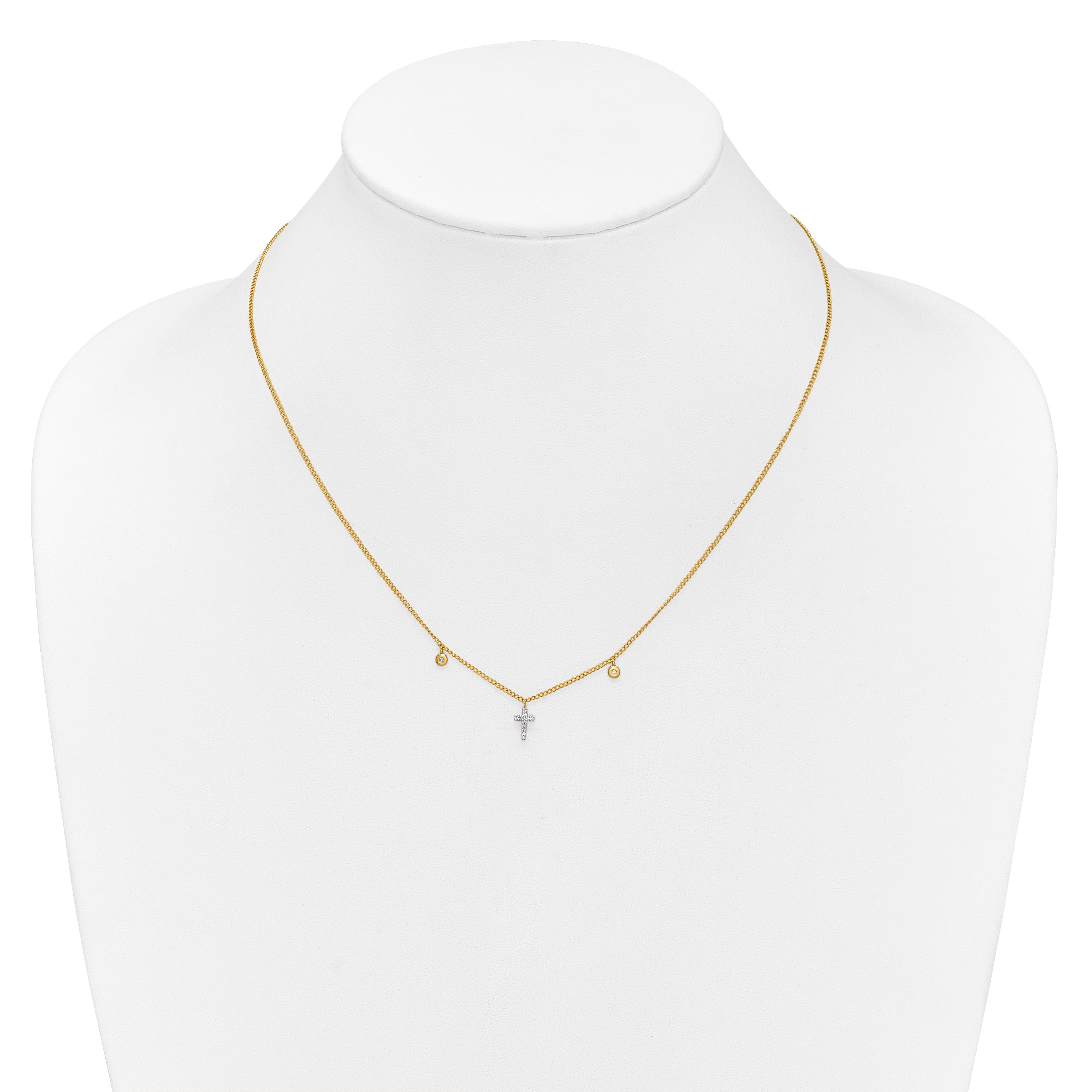 14K Gelbgold Echt Diamant Kreuz 18 Zoll Halskette
