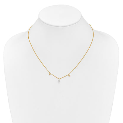 14K Gelbgold Echt Diamant Kreuz 18 Zoll Halskette