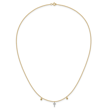 14K Gelbgold Echt Diamant Kreuz 18 Zoll Halskette