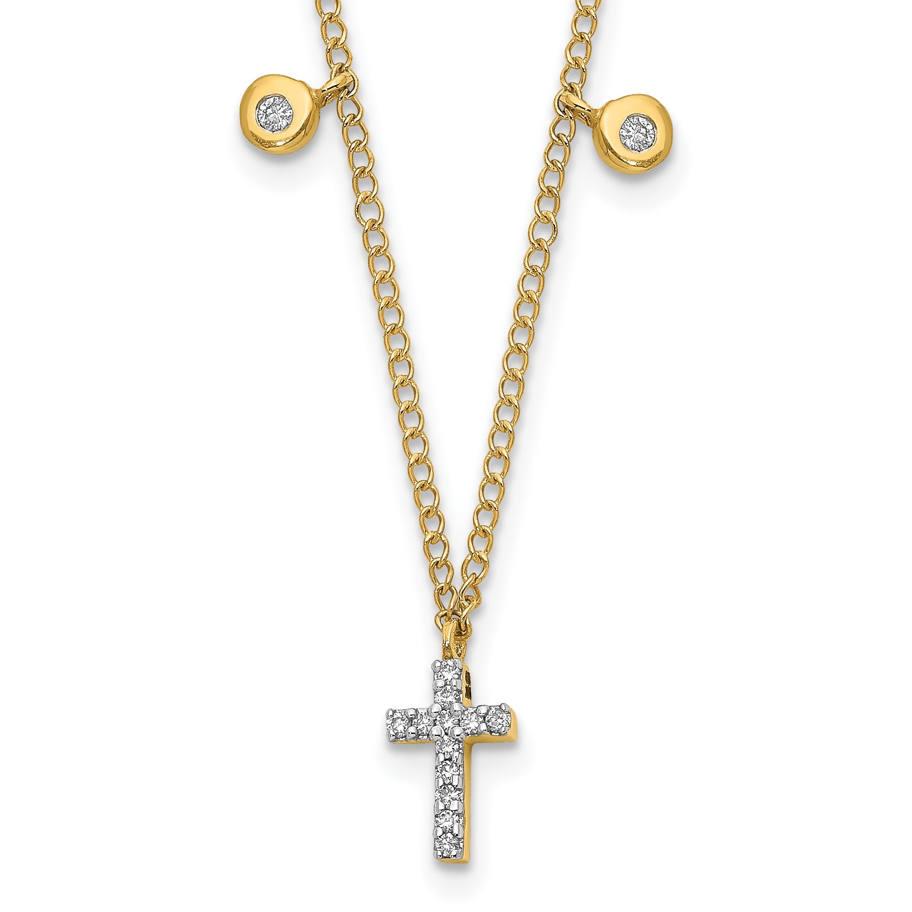 14K Gelbgold Echt Diamant Kreuz 18 Zoll Halskette