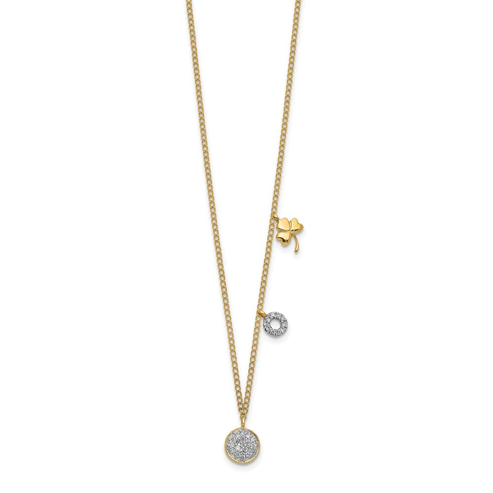 14K Gelbgold Echt Diamant Zwei Kreis und Kleeblatt 16.5 Zoll Halskette