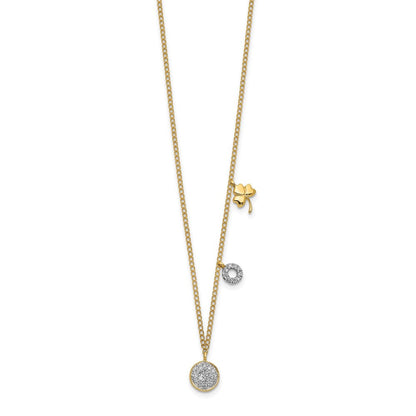 14K Gelbgold Echt Diamant Zwei Kreis und Kleeblatt 16.5 Zoll Halskette