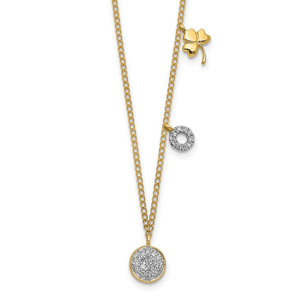 14K Gelbgold Echt Diamant Zwei Kreis und Kleeblatt 16.5 Zoll Halskette