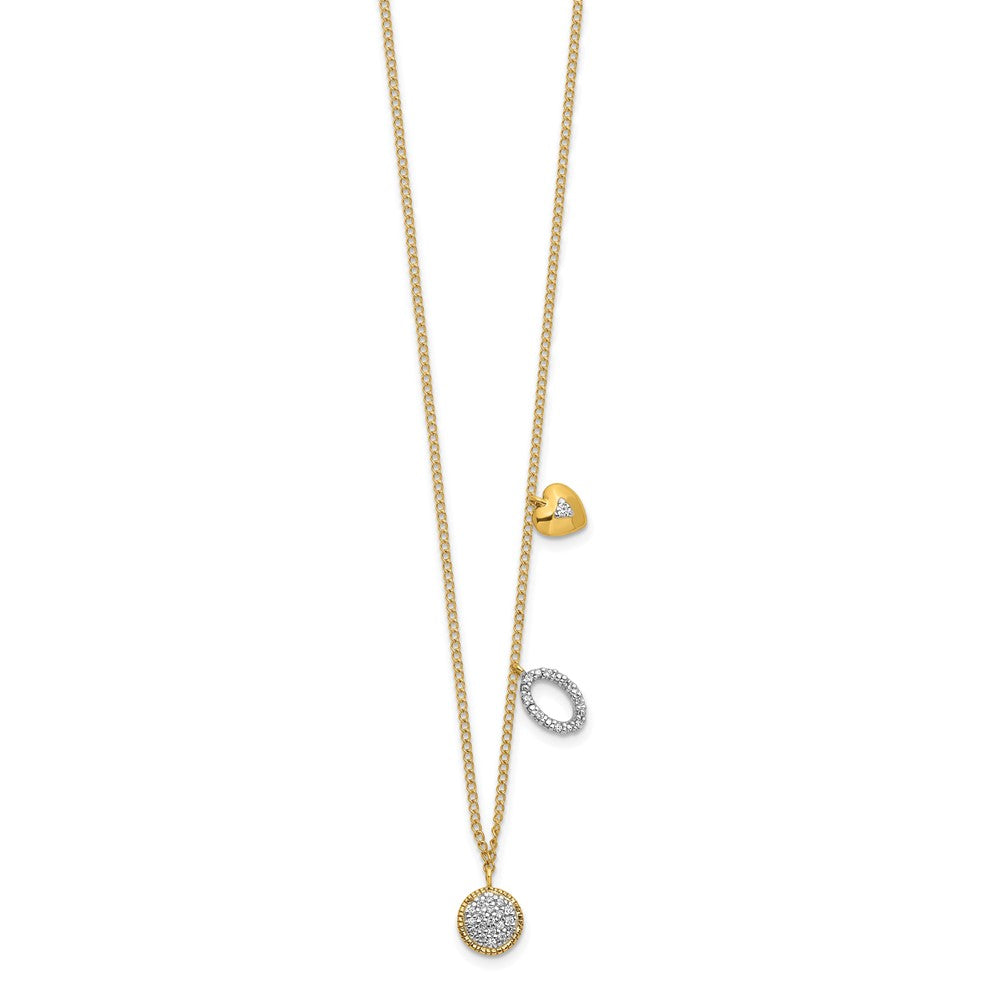 14K Gelbgold Echt Diamant Zwei Kreis und Herz 16.5 Zoll Halskette
