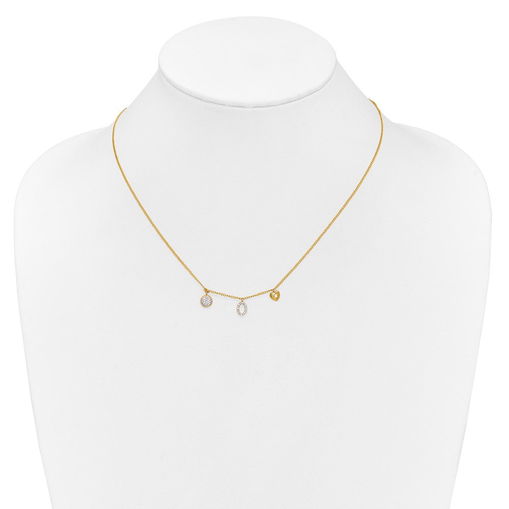 14K Gelbgold Echt Diamant Zwei Kreis und Herz 16.5 Zoll Halskette