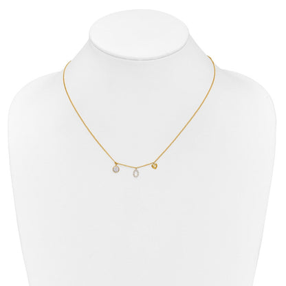 14K Gelbgold Echt Diamant Zwei Kreis und Herz 16.5 Zoll Halskette