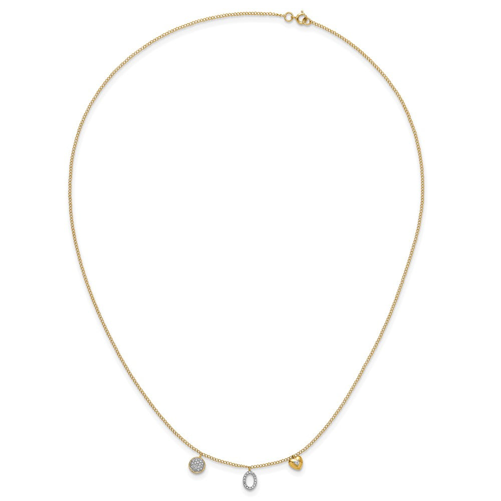 14K Gelbgold Echt Diamant Zwei Kreis und Herz 16.5 Zoll Halskette