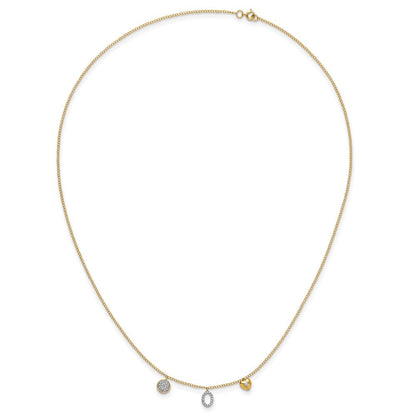 14K Gelbgold Echt Diamant Zwei Kreis und Herz 16.5 Zoll Halskette