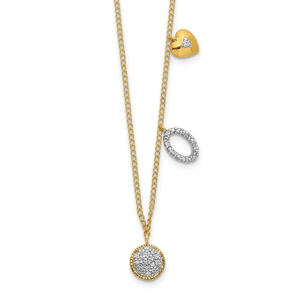 14K Gelbgold Echt Diamant Zwei Kreis und Herz 16.5 Zoll Halskette