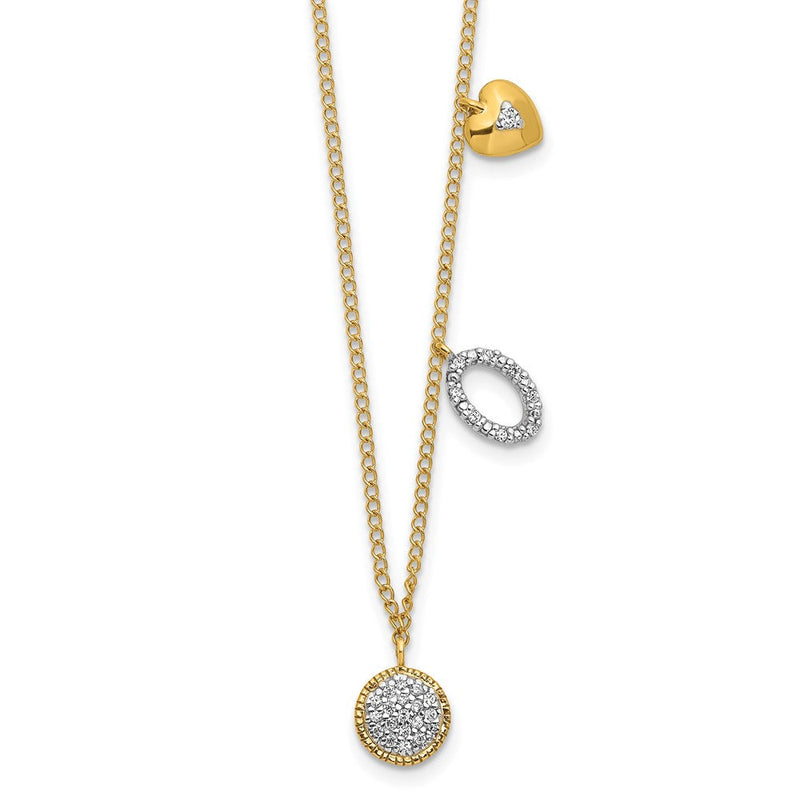 14K Gelbgold Echt Diamant Zwei Kreis und Herz 16.5 Zoll Halskette