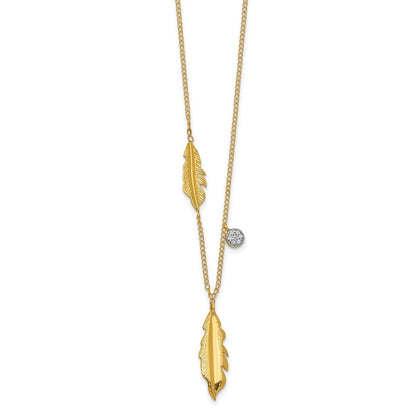 14K Gelbgold Echt Diamant und Feathers 16.5 Zoll Halskette