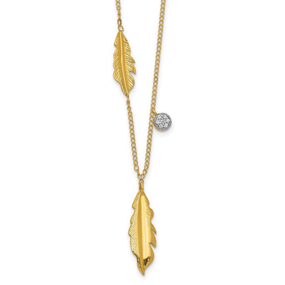 14K Gelbgold Echt Diamant und Feathers 16.5 Zoll Halskette