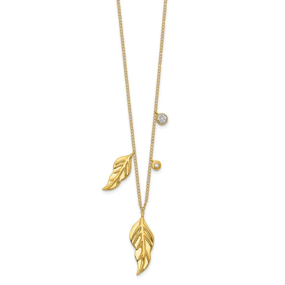 14K Gelbgold Echt Diamant und Feathers 16.5 Zoll Halskette
