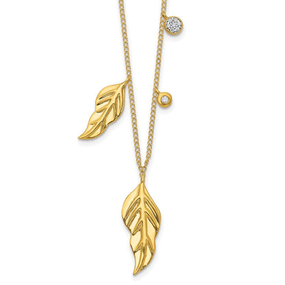 14K Gelbgold Echt Diamant und Feathers 16.5 Zoll Halskette