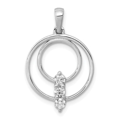 14K Weißgold 2,7 mm Echter Diamant Dreistein-Kreis-Anhänger