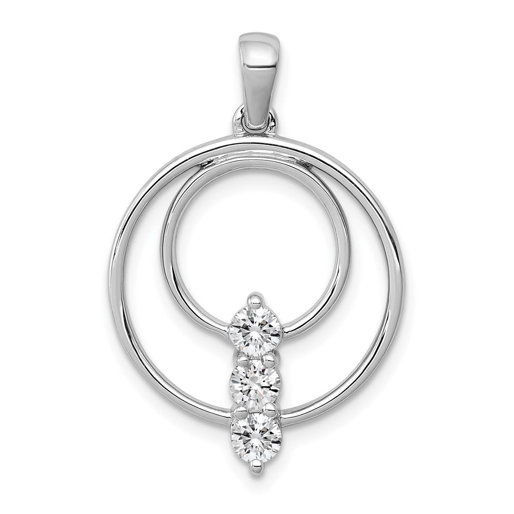 14K Weißgold 3,2 mm Diamant-Dreisteine-Kreis-Anhänger