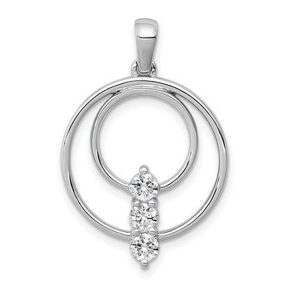 14K Weißgold 3,2 mm Diamant-Dreisteine-Kreis-Anhänger