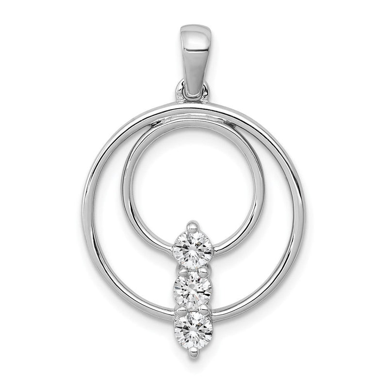 14K Weißgold 3,2 mm Diamant-Dreisteine-Kreis-Anhänger
