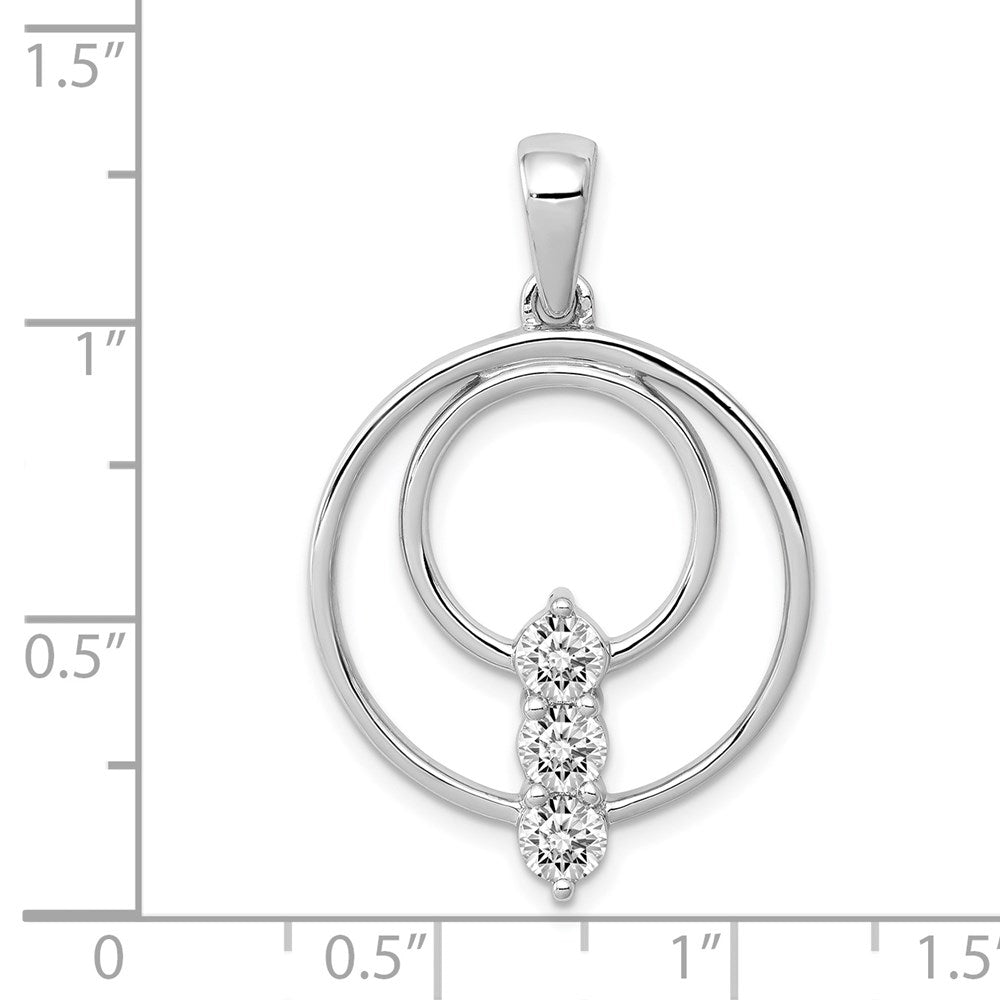 14K Weißgold 3,8 mm Echter Diamant Drei-Stein-Kreis-Anhänger