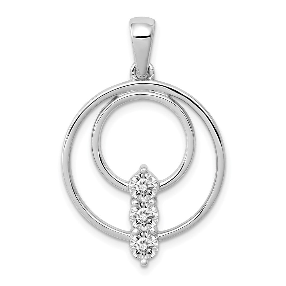 14K Weißgold 3,8 mm Echter Diamant Drei-Stein-Kreis-Anhänger