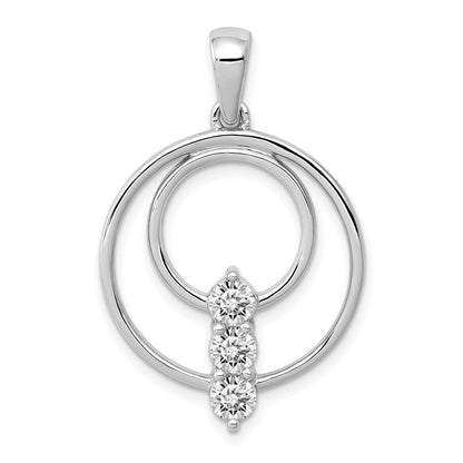14K Weißgold 3,8 mm Echter Diamant Drei-Stein-Kreis-Anhänger