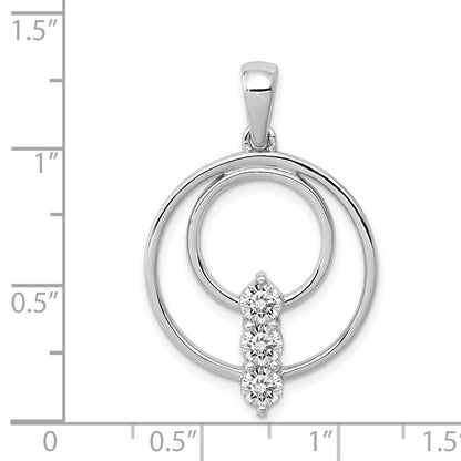 14K Weißgold 4,3mm Echter Diamant Drei-Steine-Kreis-Anhänger