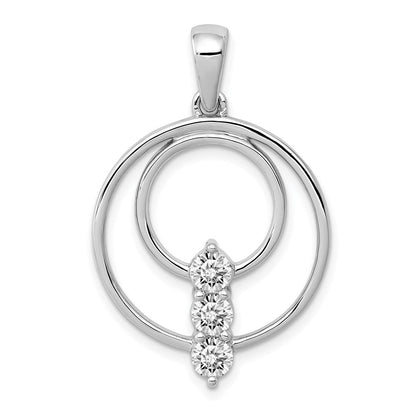 14K Weißgold 4,3mm Echter Diamant Drei-Steine-Kreis-Anhänger