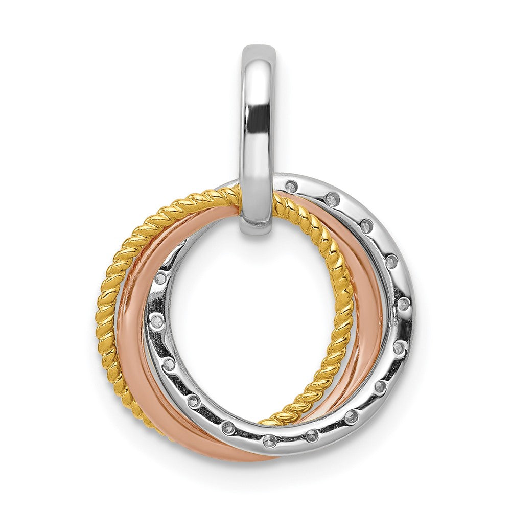 14K Tricolor Gold 0,05 ct. Echtdiamant Beweglicher Kreise-Anhänger