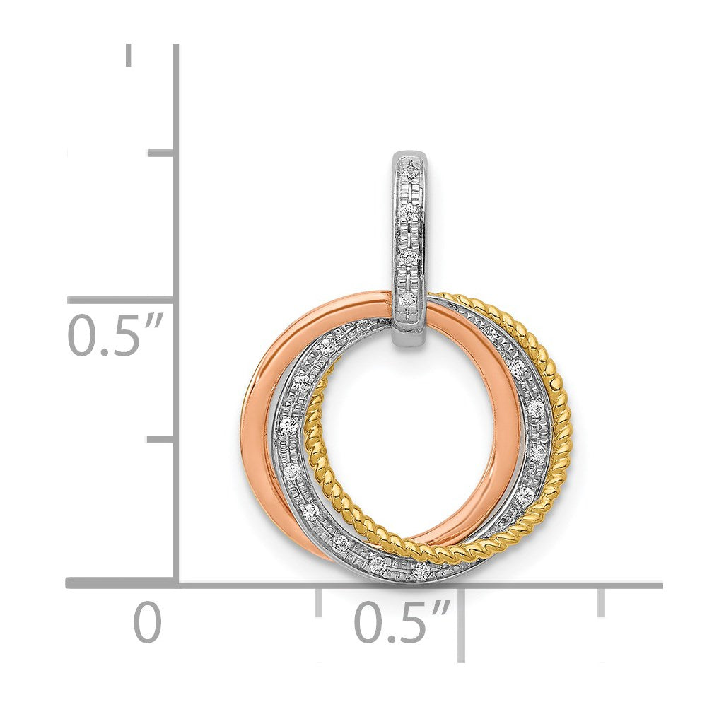 14K Tricolor Gold 0,05 ct. Echtdiamant Beweglicher Kreise-Anhänger