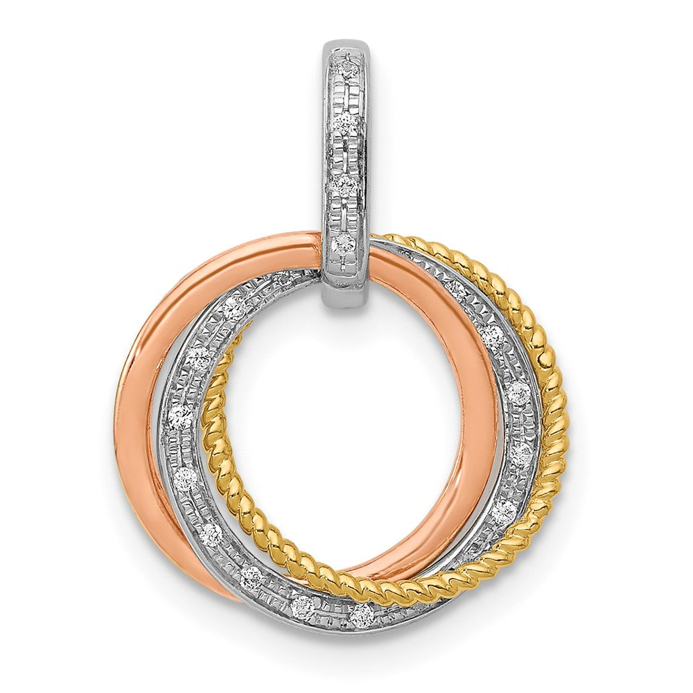 14K Tricolor Gold 0,05 ct. Echtdiamant Beweglicher Kreise-Anhänger
