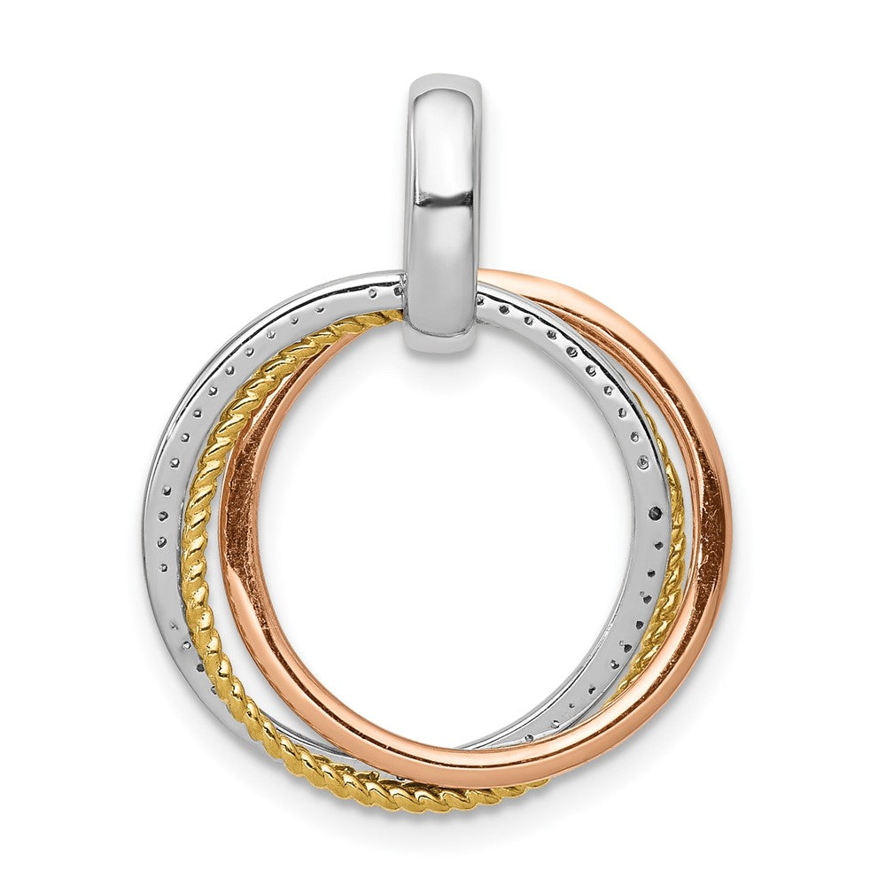 14K Tricolor Gold 1/6ct. Echt Diamant Beweglich Kreise Anhänger