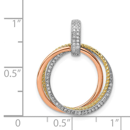 14K Tricolor Gold 1/6ct. Echt Diamant Beweglich Kreise Anhänger