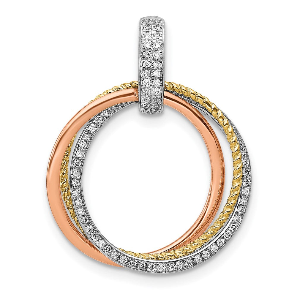 14K Tricolor Gold 1/6ct. Echt Diamant Beweglich Kreise Anhänger
