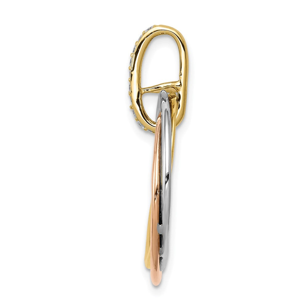 14K Dreifarbengold Anhänger mit verschlungenen Kreisen und 0,1 ct. echtem Diamant