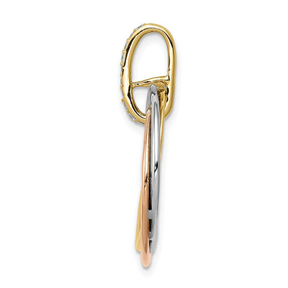 14K Dreifarbengold Anhänger mit verschlungenen Kreisen und 0,1 ct. echtem Diamant