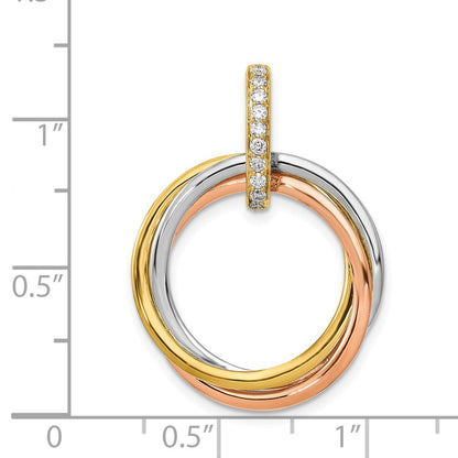 14K Dreifarbengold Anhänger mit verschlungenen Kreisen und 0,1 ct. echtem Diamant