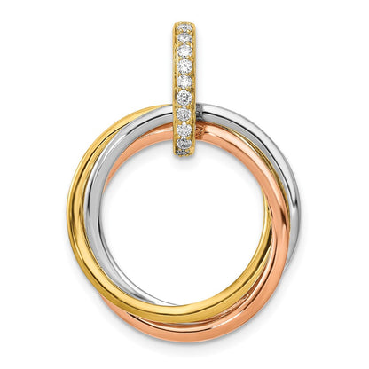 14K Dreifarbengold Anhänger mit verschlungenen Kreisen und 0,1 ct. echtem Diamant