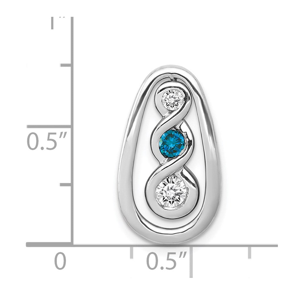 14K Weißgold 1/3ct. Blau/white Echt Diamant Gedreht Tropfen Kette Anhänger