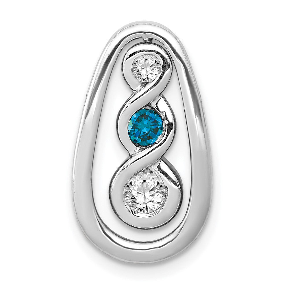 14K Weißgold 1/3ct. Blau/white Echt Diamant Gedreht Tropfen Kette Anhänger