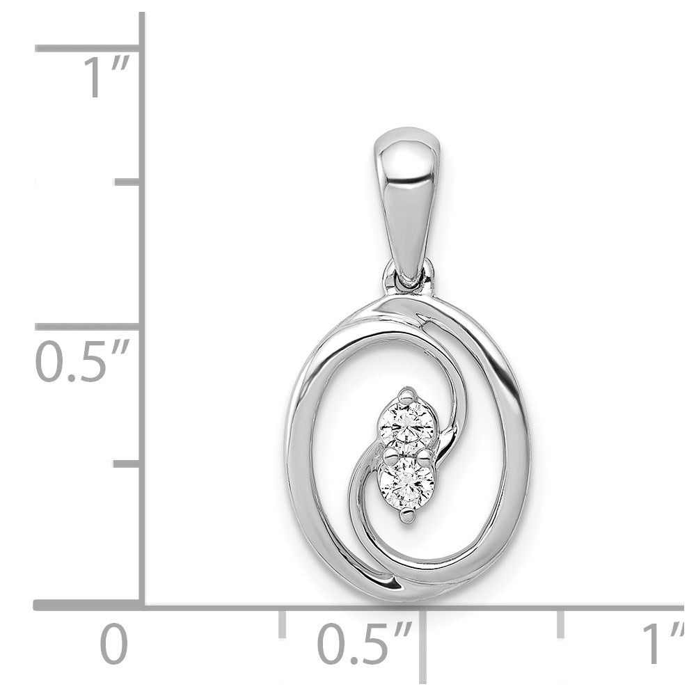 14K Weißgold Polierter Ovaler Anhänger mit 0,125 ct. Echtem Diamant