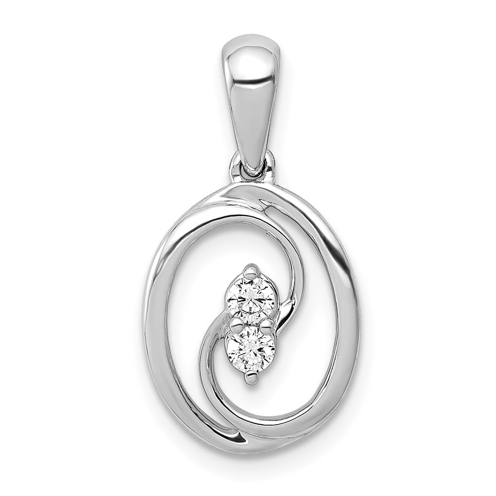 14K Weißgold Polierter Ovaler Anhänger mit 0,125 ct. Echtem Diamant