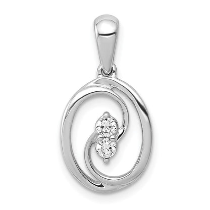 14K Weißgold Polierter Ovaler Anhänger mit 0,125 ct. Echtem Diamant