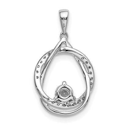 14K Weißgold Anhänger mit 0,33 ct. echten Diamanten, Kreis- und Tropfen-Design