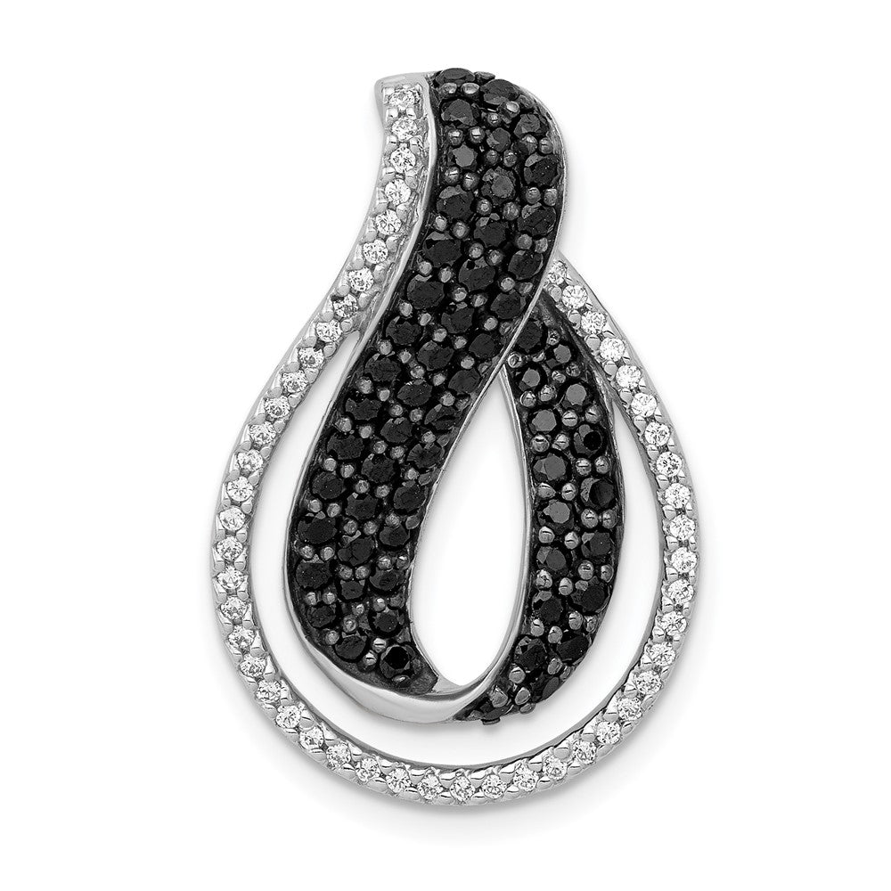 14K Weißgold 1 1/10ct. Schwarz und Weiß Echt Diamant Gedreht Loop Anhänger