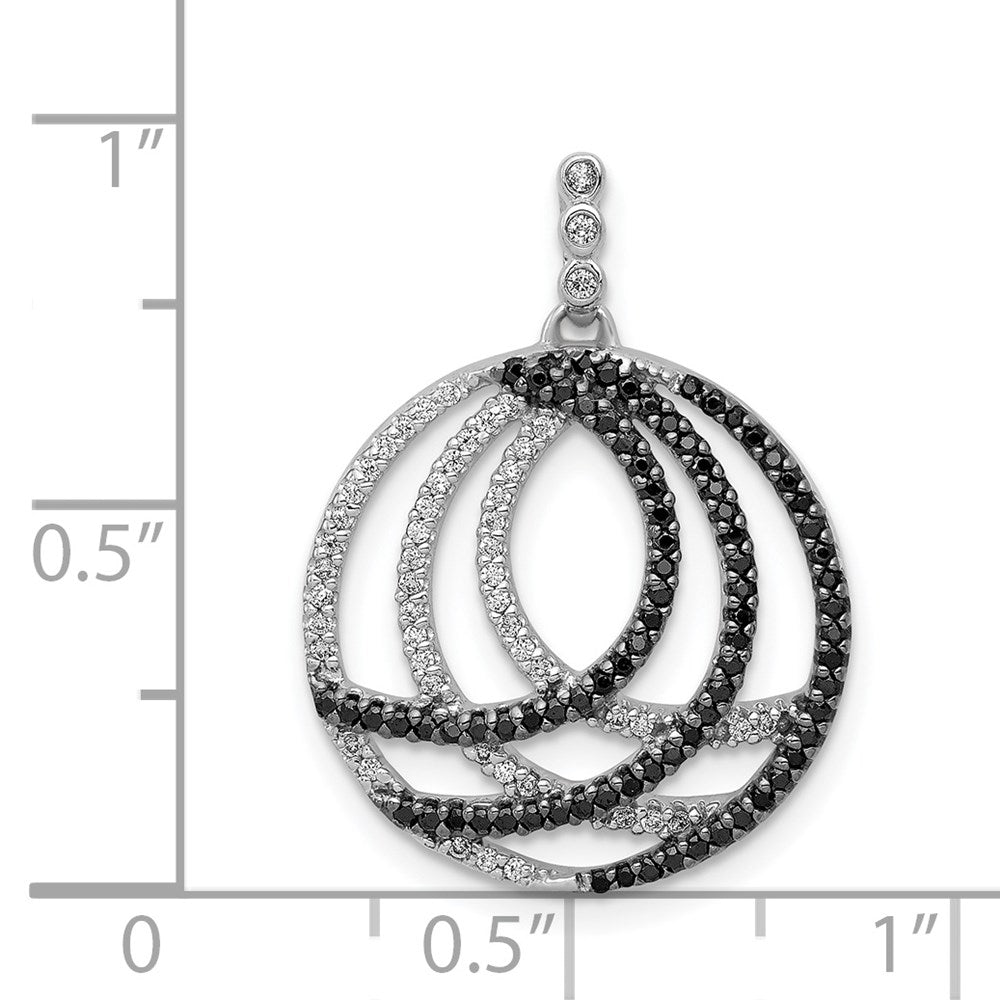 14 Karat Weißgold Anhänger, verzierter Kreis, mit 0,375 ct. weißen und schwarzen echten Diamanten
