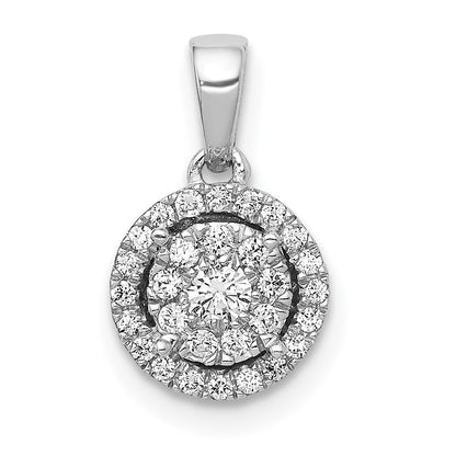 14 K Weißgold Anhänger mit 0,25 ct. echten Diamanten, rund, Halo-Cluster-Design