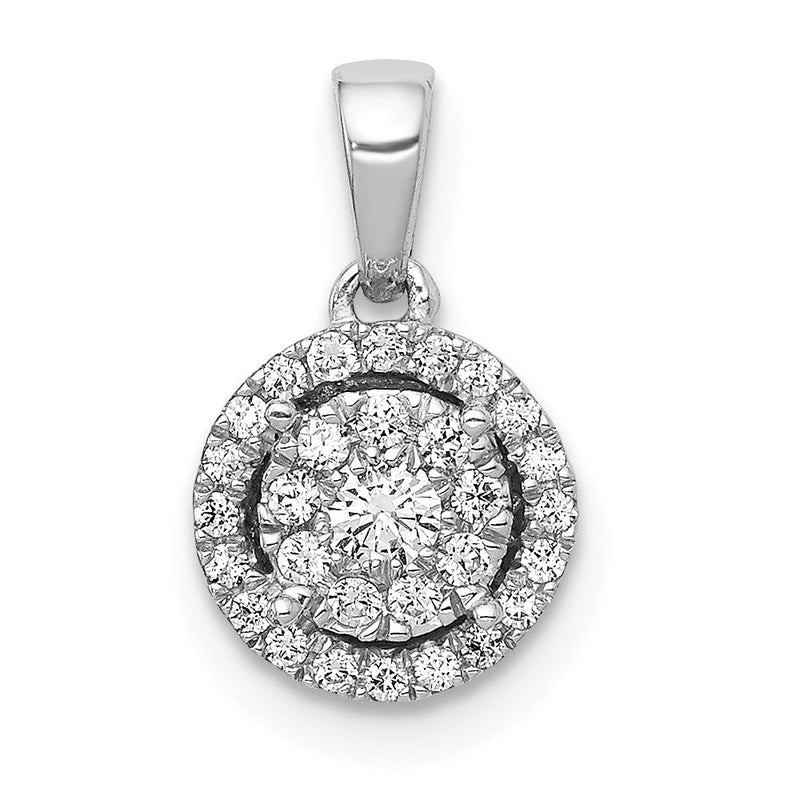 14 K Weißgold Anhänger mit 0,25 ct. echten Diamanten, rund, Halo-Cluster-Design