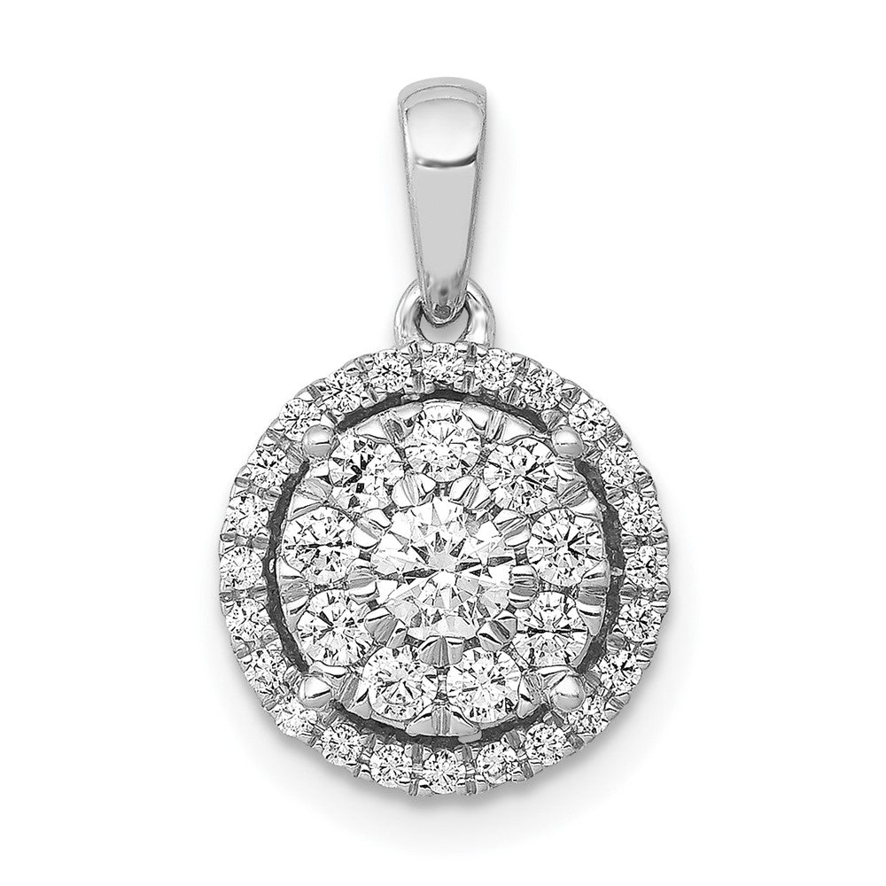 14 Karat Weißgold Anhänger mit 0,5 ct. echten Diamanten, rundem Halo-Cluster-Design